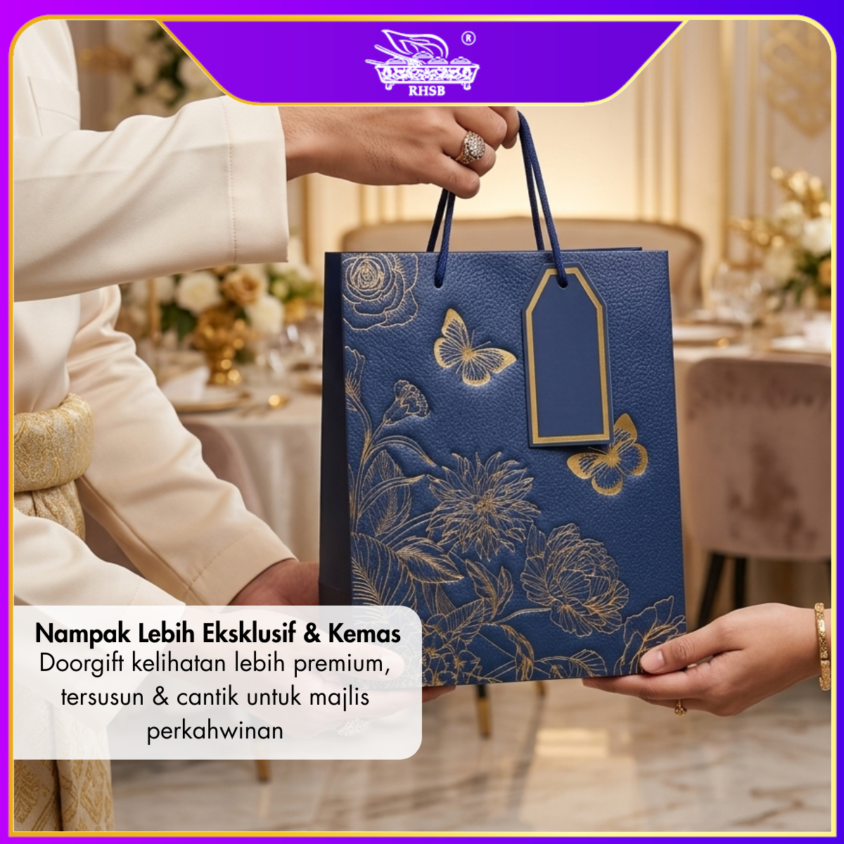 GOLD STAMP EMBOSSED PAPER BAG/MULTIFUNCTION PAPER BAG WITH HANDLE/ BEG JAMUAN/ WEDDING GOODIES BAG/ VIP GIVEAWAYS PB3225