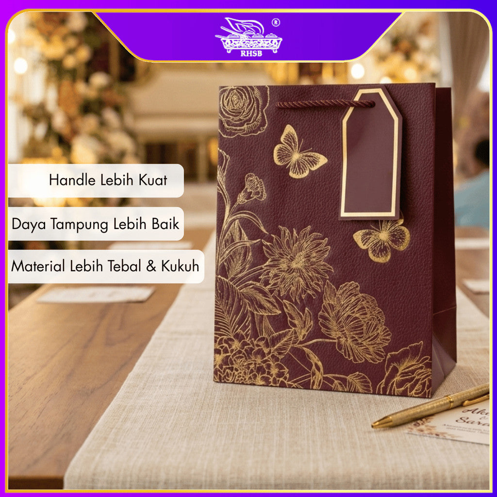 GOLD STAMP EMBOSSED PAPER BAG/MULTIFUNCTION PAPER BAG WITH HANDLE/ BEG JAMUAN/ WEDDING GOODIES BAG/ VIP GIVEAWAYS PB3225