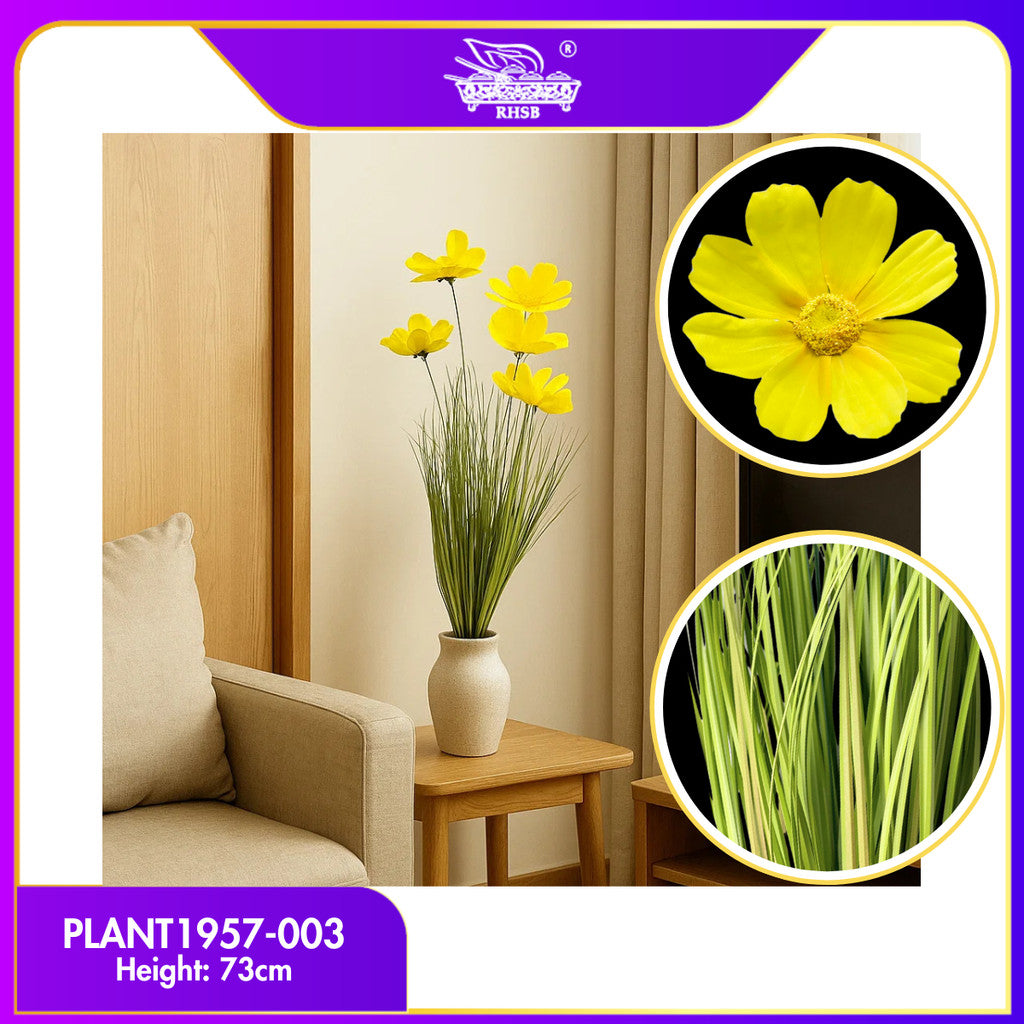 [1PC] 82cm Artificial Poppy & Faux Grass Plants with Pot | Pokok Hiasan Bunga Kosmos | Home, Office & Wedding Decoration PLANT1957