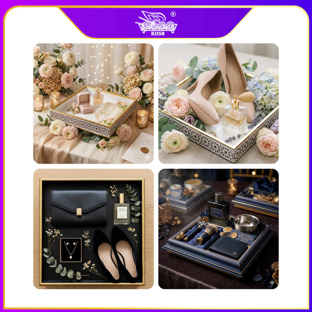 [1 PC] Dulang Hantaran Kayu Elegant Premium | Wooden Tray Gold Black White Kayu | Kahwin Nikah Tunang Murah Cantik MY