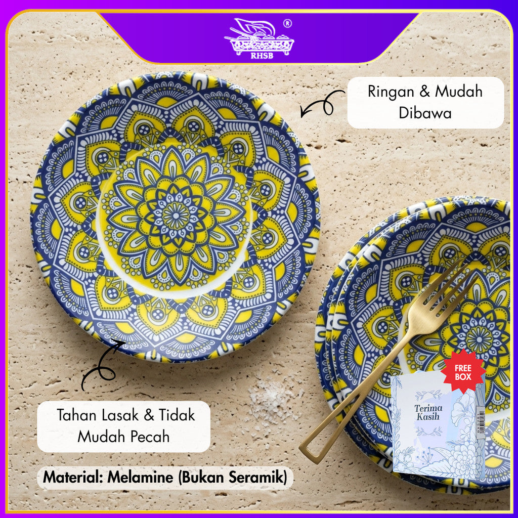 [10 SET]  6 Inch Bohemian Melamine Plate + Free Box | Doorgift Kahwin Premium | Hadiah Tetamu Unik Eksklusif GF6404