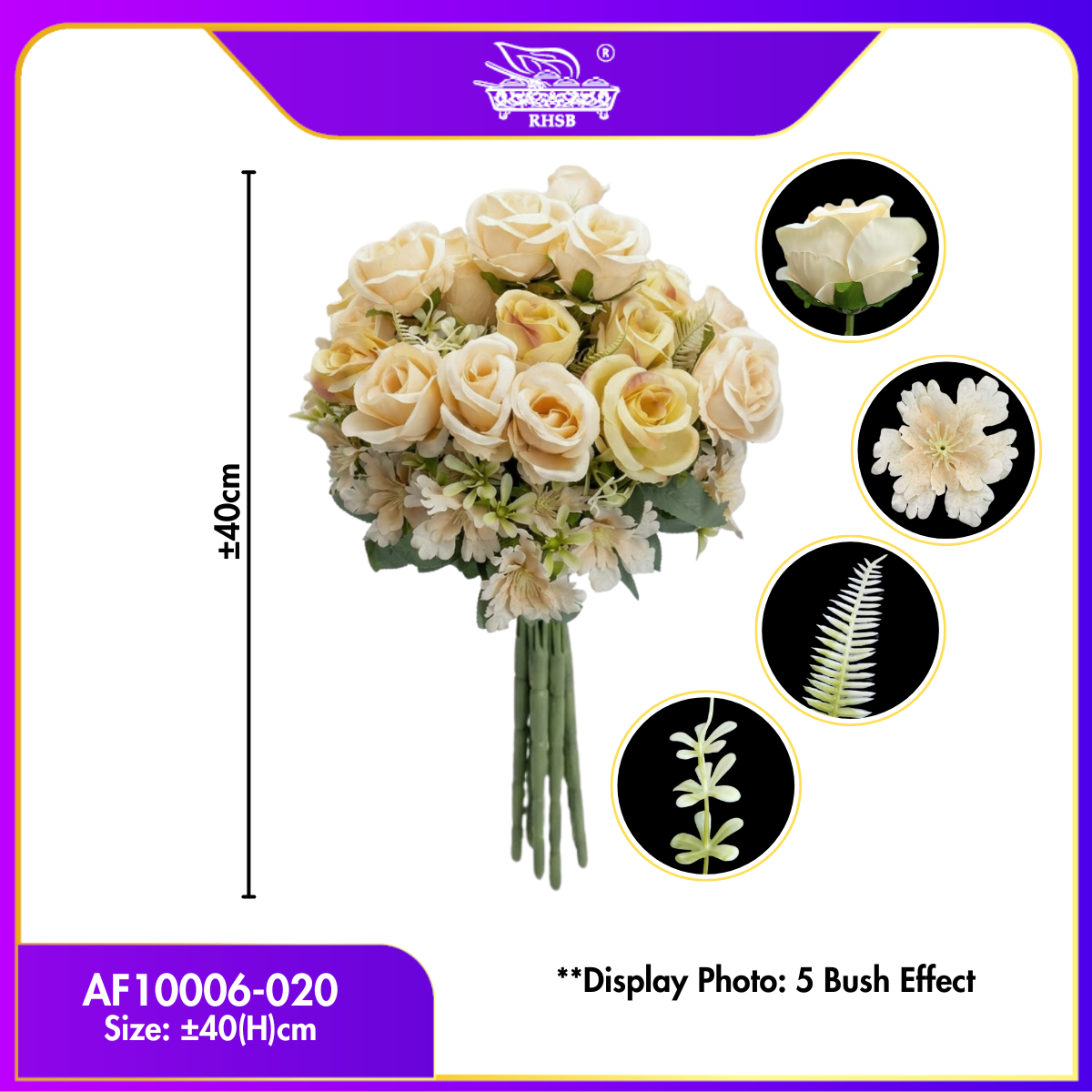 [1 PC] Artificial Peony Rose Bush 40cm | Bunga Hiasan Peony Ros AF10006