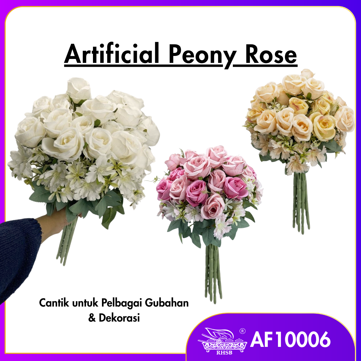 [1 PC] Artificial Peony Rose Bush 40cm | Bunga Hiasan Peony Ros AF10006