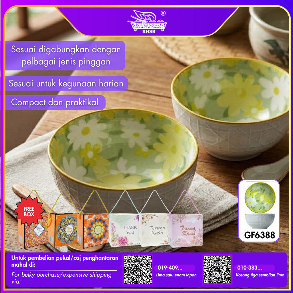 [1 PC] BOHEMIAN STYLE RICE BOWL WITH BOX/ CERAMIC BOWL/ SOUP BOWL/ WEDDING DOORGIFT DINNERWARE/ MANGKUK SERAMIK BOHEMIA GF6238-GF6245