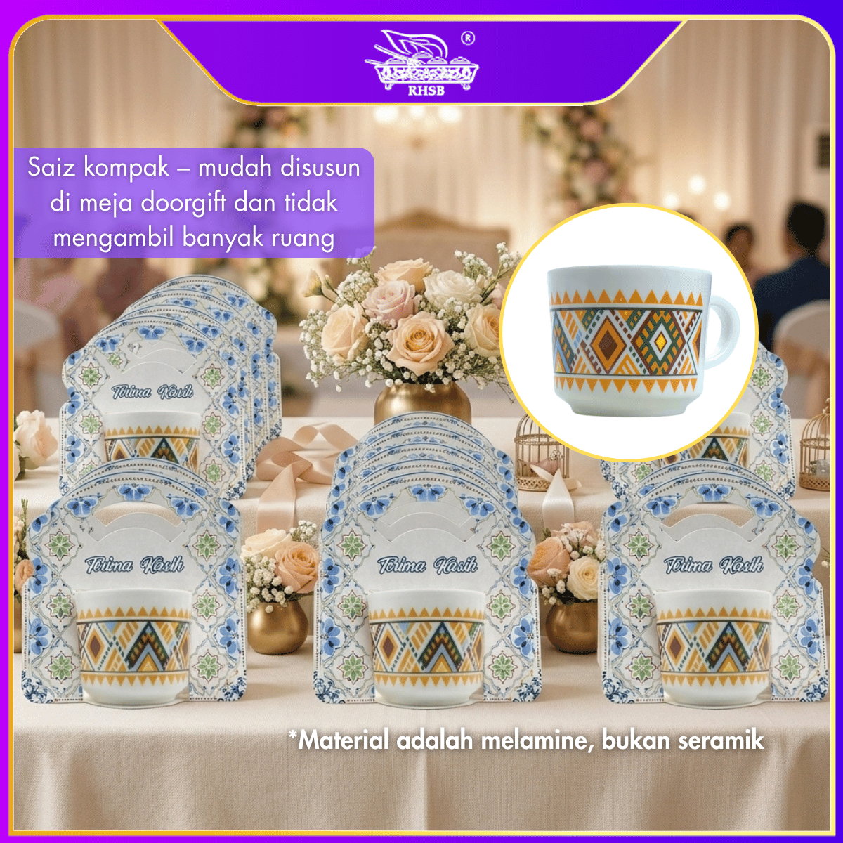 [1 PC] Doorgift Melamine Cup | Doorgift Cawan Melamine | Wedding Doorgift | Cup Gift Set