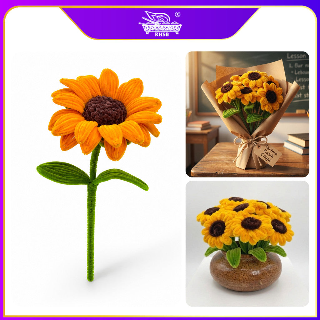 [1PC] Handmade Bunga Kawat Bulu Matahari | Sunflower Chenille Stem | Hadiah Graduation Birthday AF10009-AF10011