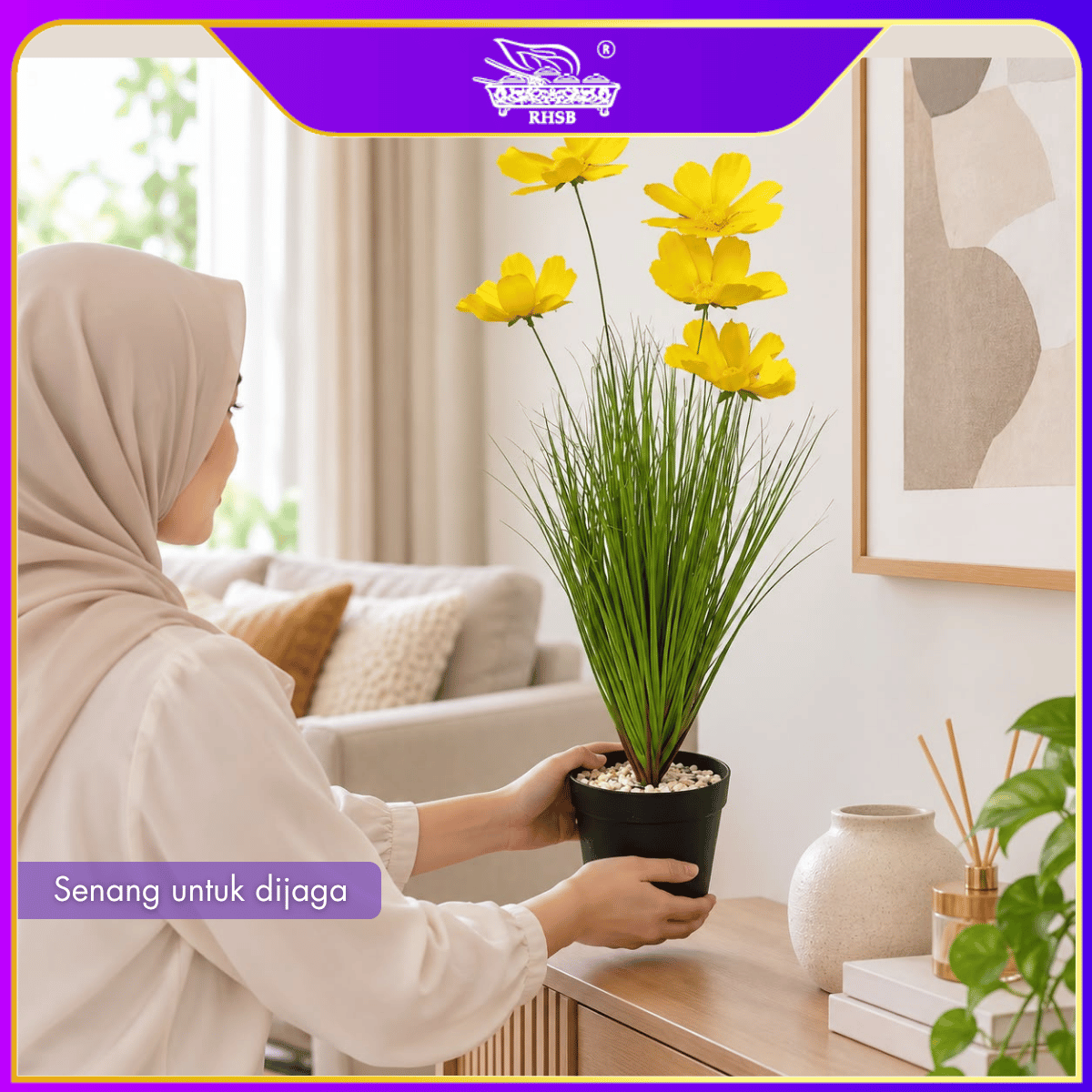 [1PC] 82cm Artificial Poppy & Faux Grass Plants with Pot | Pokok Hiasan Bunga Kosmos | Home, Office & Wedding Decoration PLANT1957