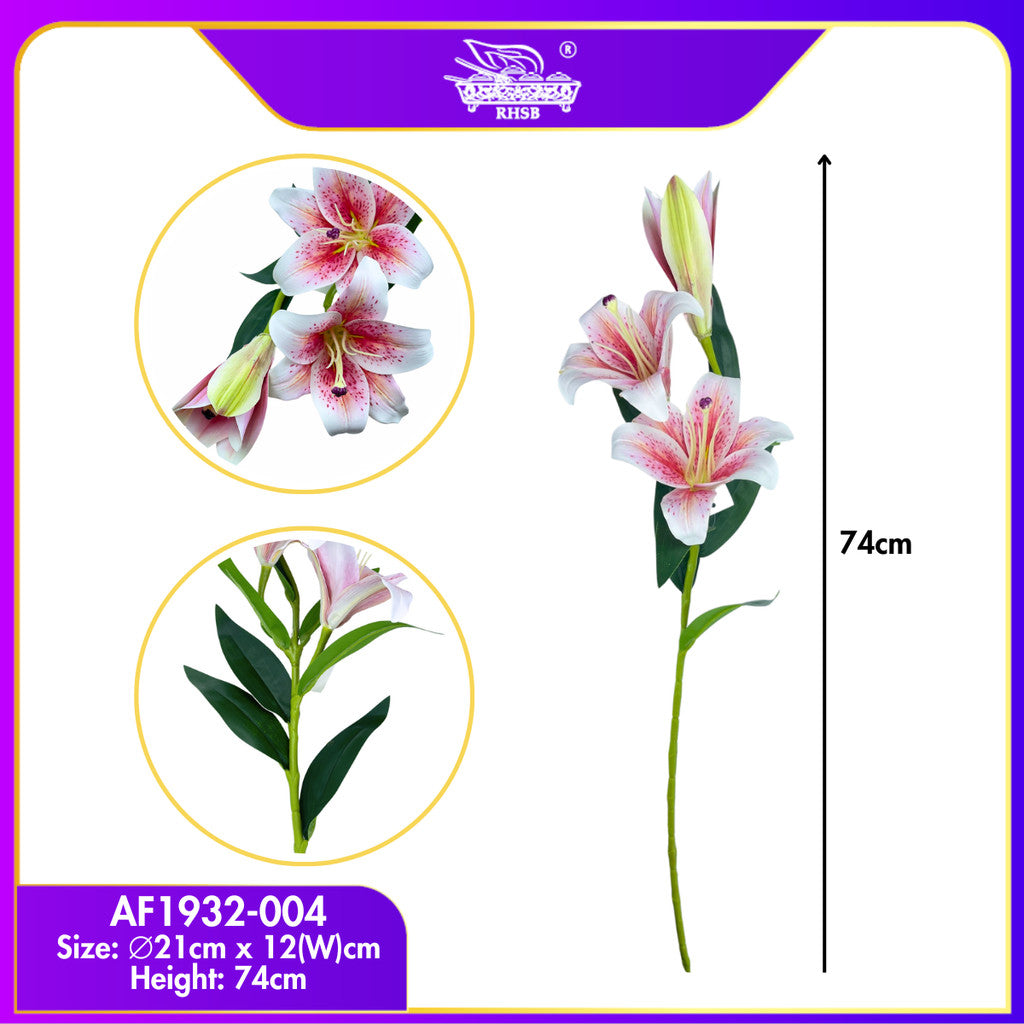[1 PC] 74cm Artificial Lily Flower 3 Heads / Bunga Lily / Bunga Hiasan Rumah / Flower Bouquet AF1932