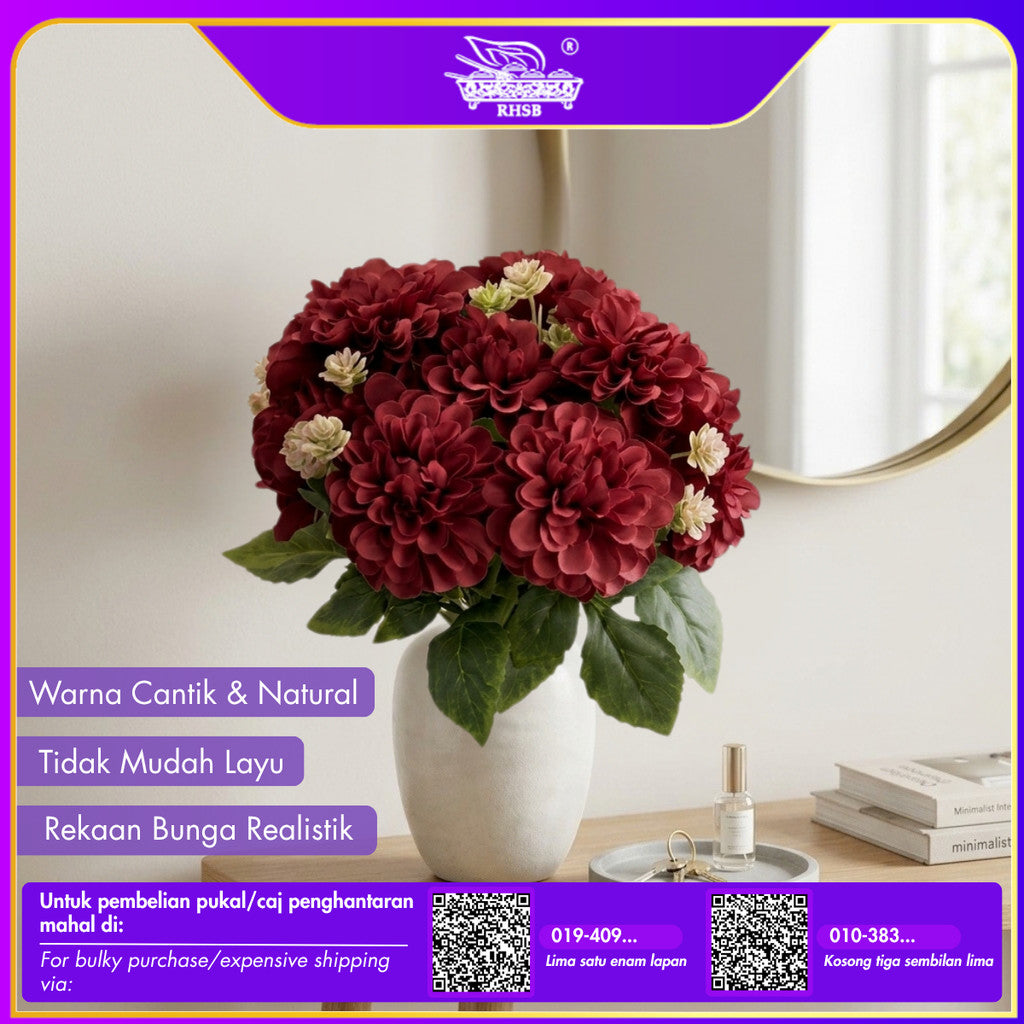 [1 PC] ARTIFICIAL MUM BALL FLOWER X8 HEAD 30CM / BUNGA HIASAN TANGAN / GUBAHAN HANTARAN KAHWIN / HOME DECOR AF1945