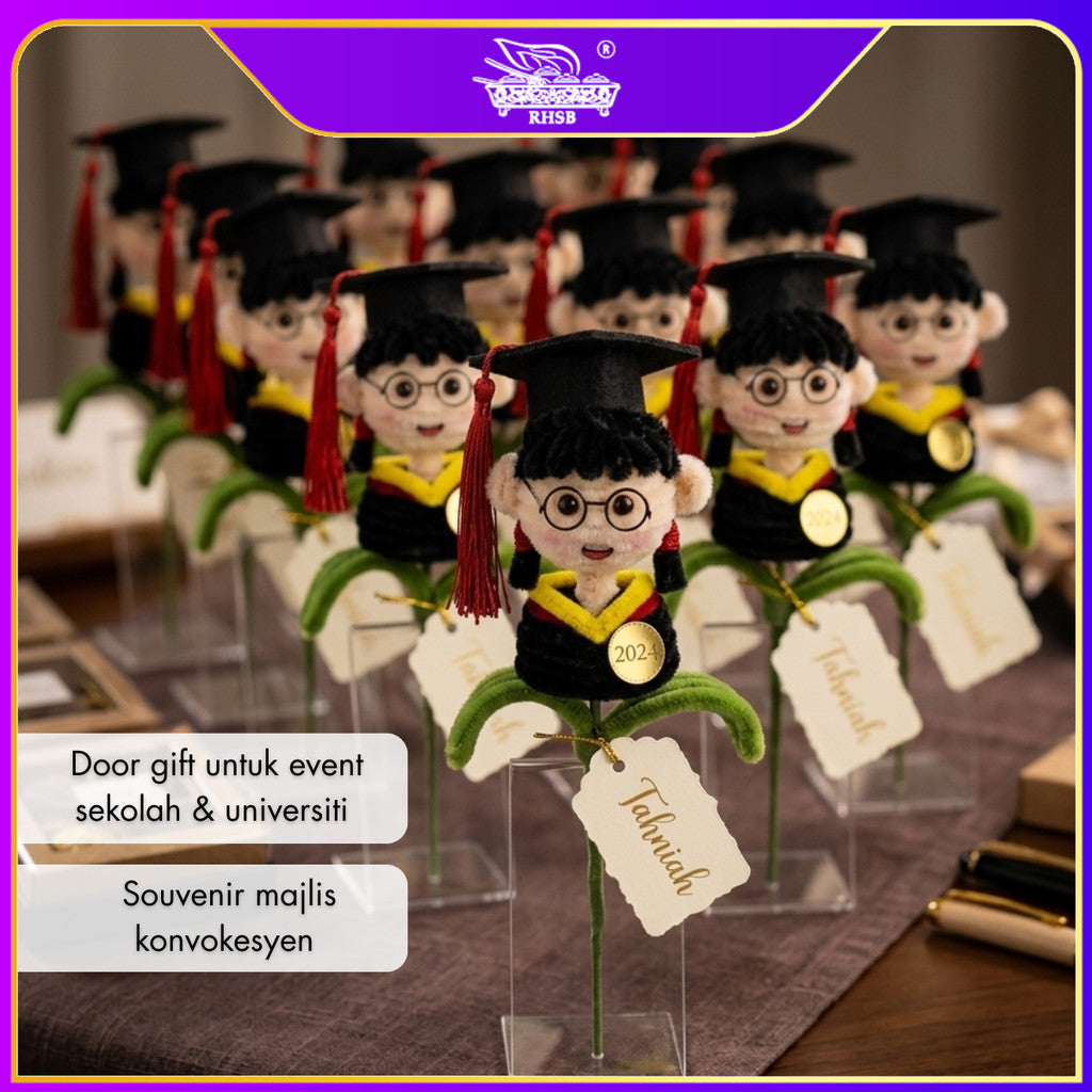 [1PC] Patung Convo Kawat Bulu 34CM | Handmade Graduation Doll Lelaki & Perempuan Aesthetic Gift AF10014