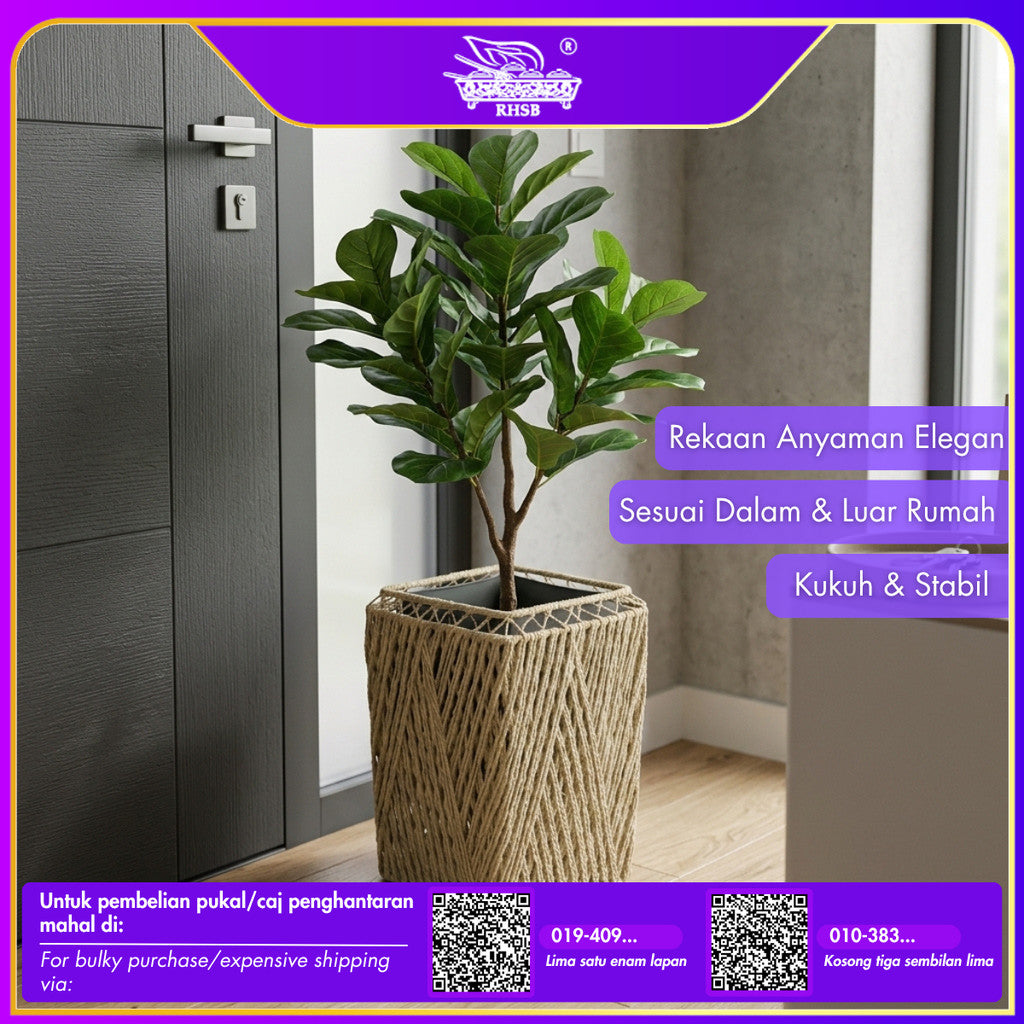 [1 PC] Pasu Rotan Hiasan 50CM & 74CM / Bakul Pasu Bunga dengan Stand Kayu / Sesuai untuk Ruang Tamu & Taman BL6589
