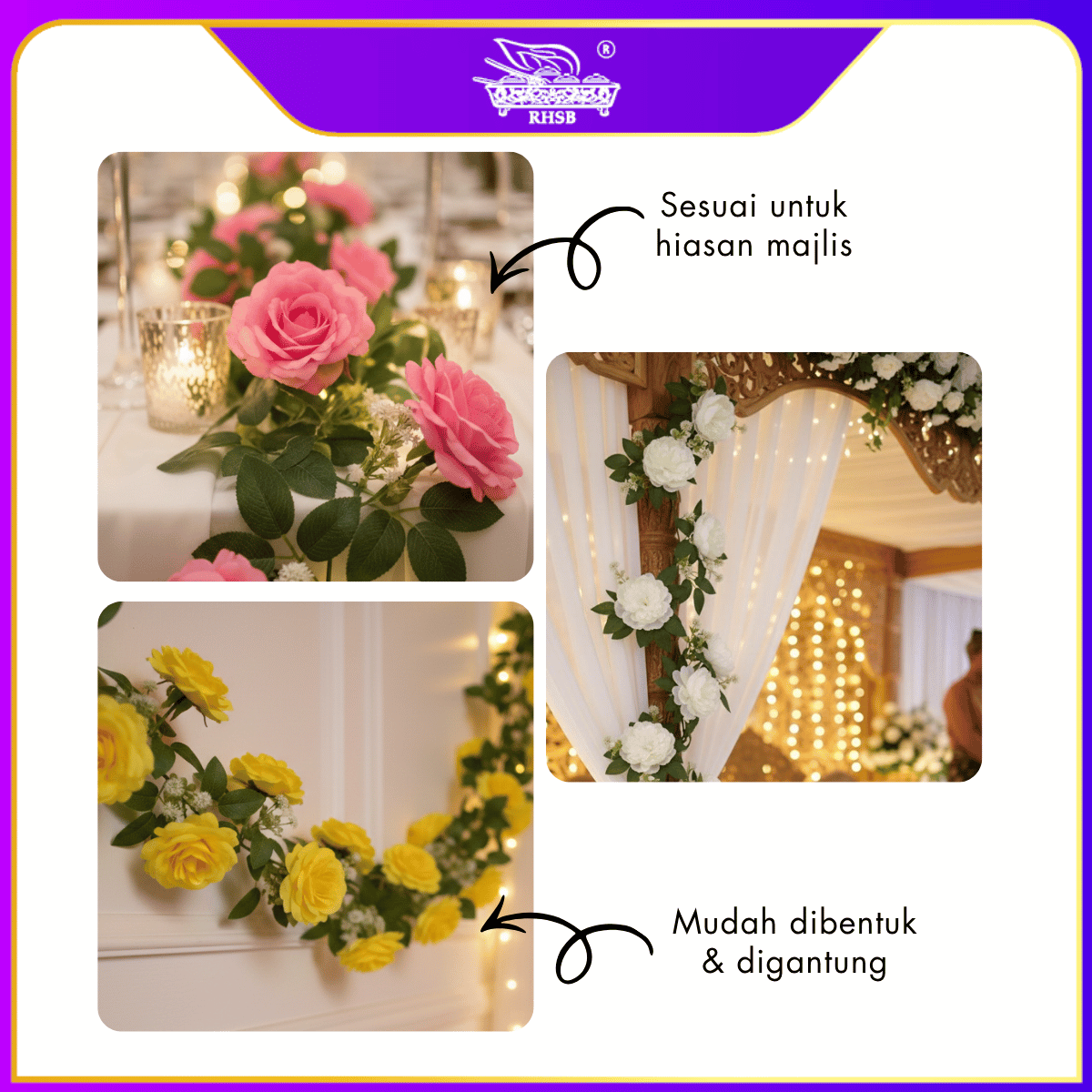 [1 PC] 2.4M Artificial Rose Flower Vine | Bunga Rose Tiruan Menjalar Hiasan Kahwin Pelamin Dinding
