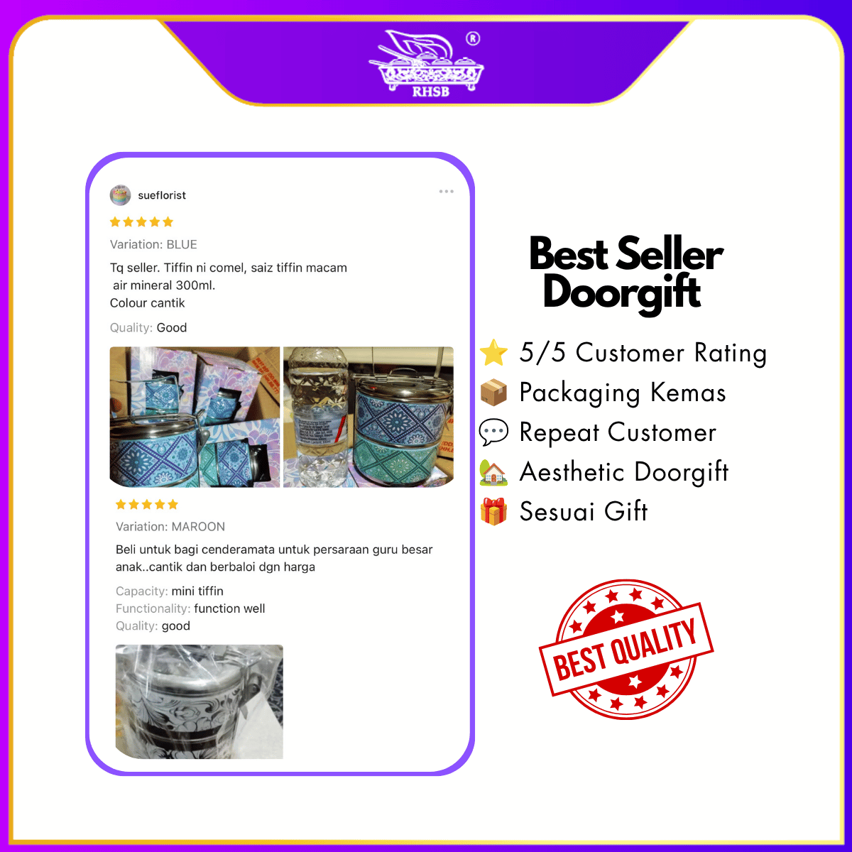 [1 PC] Mini Tiffin Stainless Steel 2 Tier | Mangkuk Tingkat Doorgift Kahwin Nikah