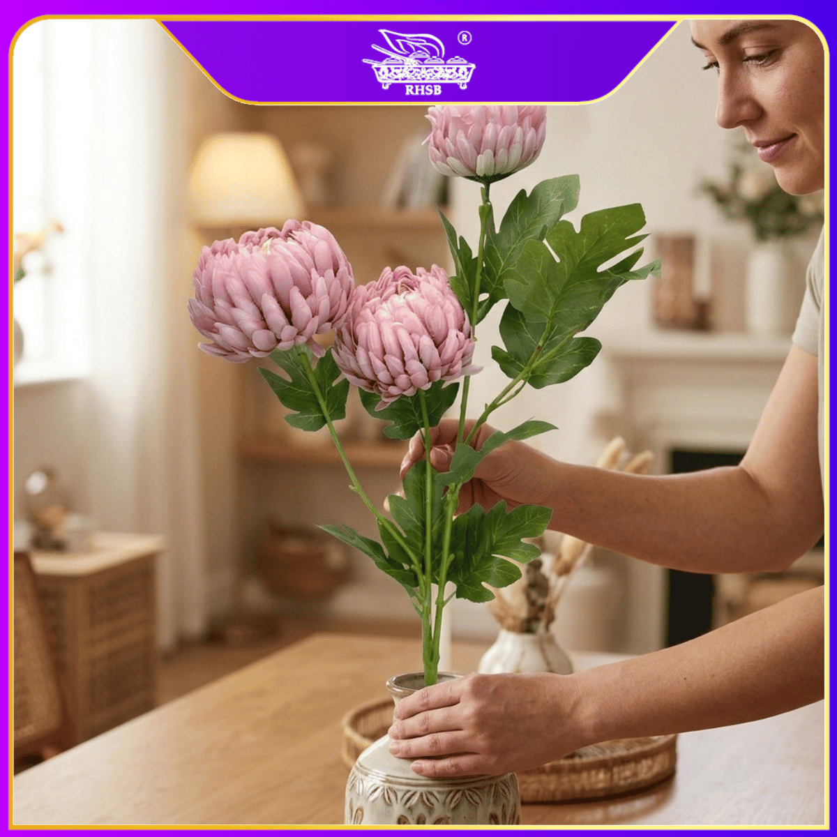 [1 PC] 64CM Artificial Chrysanthemum Flower Stem / Bunga Hiasan Kekwa / Tall Fake Flower for Home Wedding Decoration AF1947