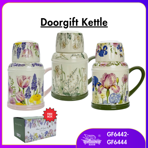[1 SET] Doorgift Seramik Termos Corak Bunga Vintage + Cawan | Tea Thermos Premium Gift Box Majlis Perkahwinan
