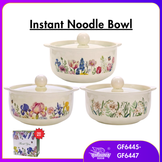 [1 PC] Doorgift Mangkuk Ramen Ceramic Dengan Penutup & Pemegang | Cute Bowl Mangkuk Mee Sup Maggie Noodle Microwave Safe GF6445-GF6447