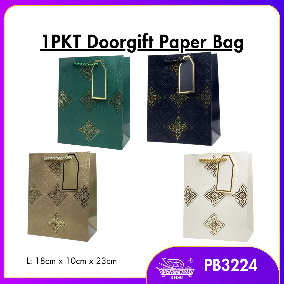 [P10P] PREMIUM  GOLD HOTSTAMPING PAPER BAG / GOODIES BAG / BEG JAMUAN / WEDDING GIFT BAG / DOORGIFT / PB3224