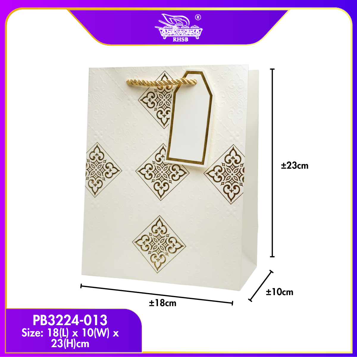 [P10P] PREMIUM  GOLD HOTSTAMPING PAPER BAG / GOODIES BAG / BEG JAMUAN / WEDDING GIFT BAG / DOORGIFT / PB3224