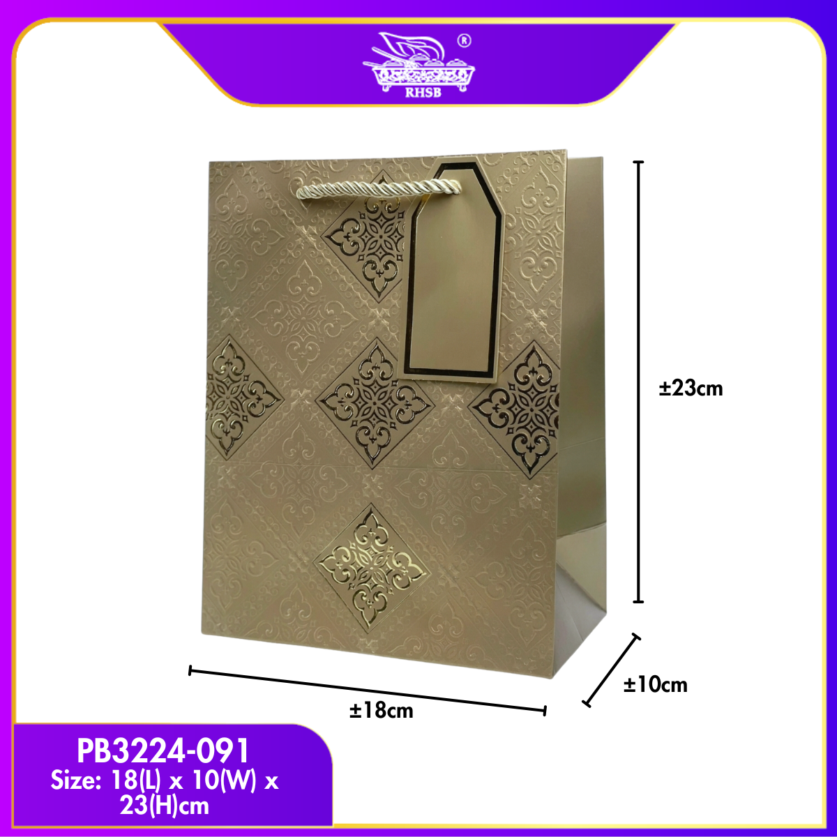 [P10P] PREMIUM  GOLD HOTSTAMPING PAPER BAG / GOODIES BAG / BEG JAMUAN / WEDDING GIFT BAG / DOORGIFT / PB3224