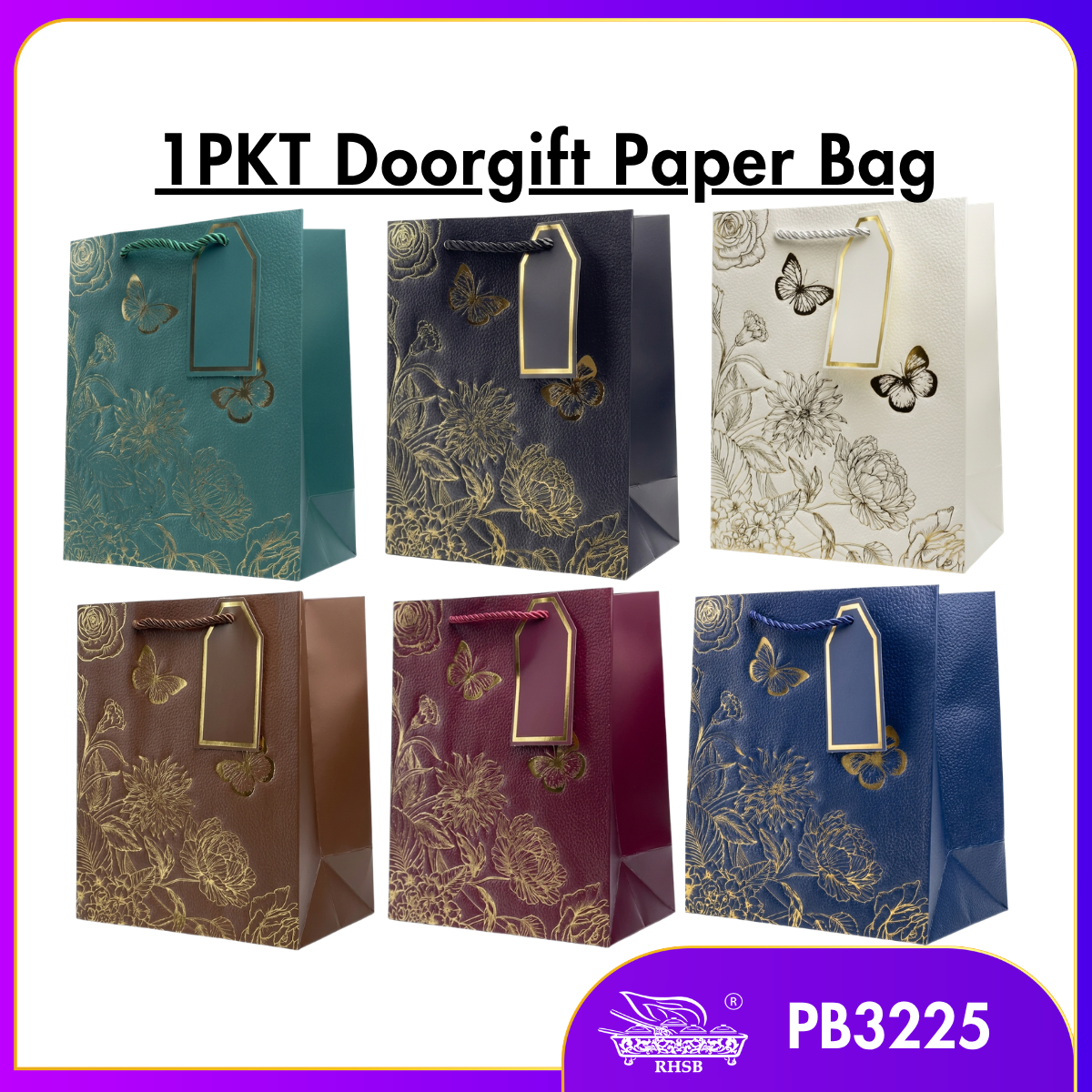 GOLD STAMP EMBOSSED PAPER BAG/MULTIFUNCTION PAPER BAG WITH HANDLE/ BEG JAMUAN/ WEDDING GOODIES BAG/ VIP GIVEAWAYS PB3225