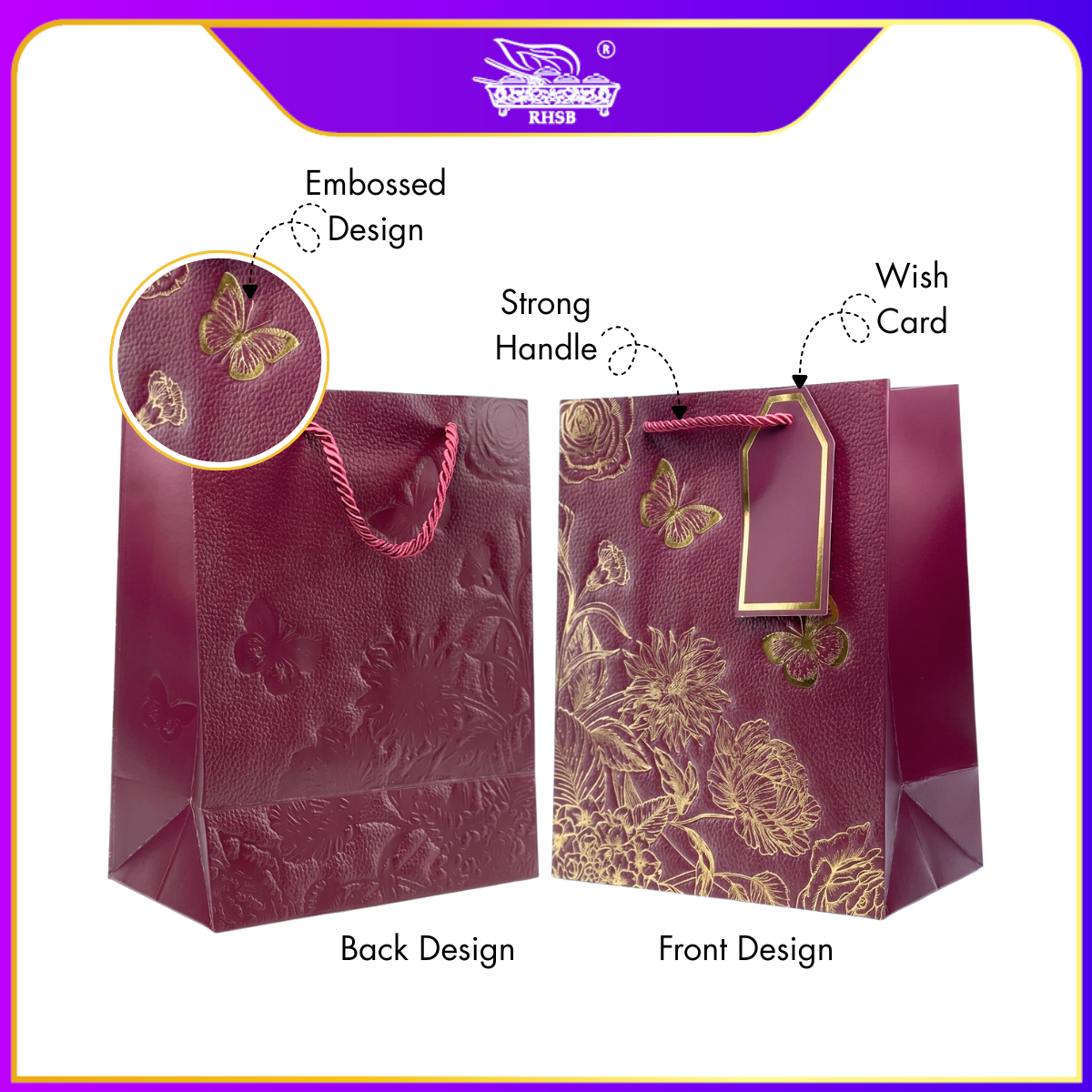 GOLD STAMP EMBOSSED PAPER BAG/MULTIFUNCTION PAPER BAG WITH HANDLE/ BEG JAMUAN/ WEDDING GOODIES BAG/ VIP GIVEAWAYS PB3225