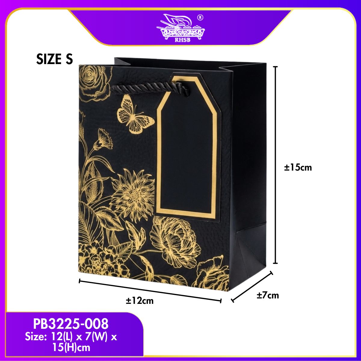 GOLD STAMP EMBOSSED PAPER BAG/MULTIFUNCTION PAPER BAG WITH HANDLE/ BEG JAMUAN/ WEDDING GOODIES BAG/ VIP GIVEAWAYS PB3225