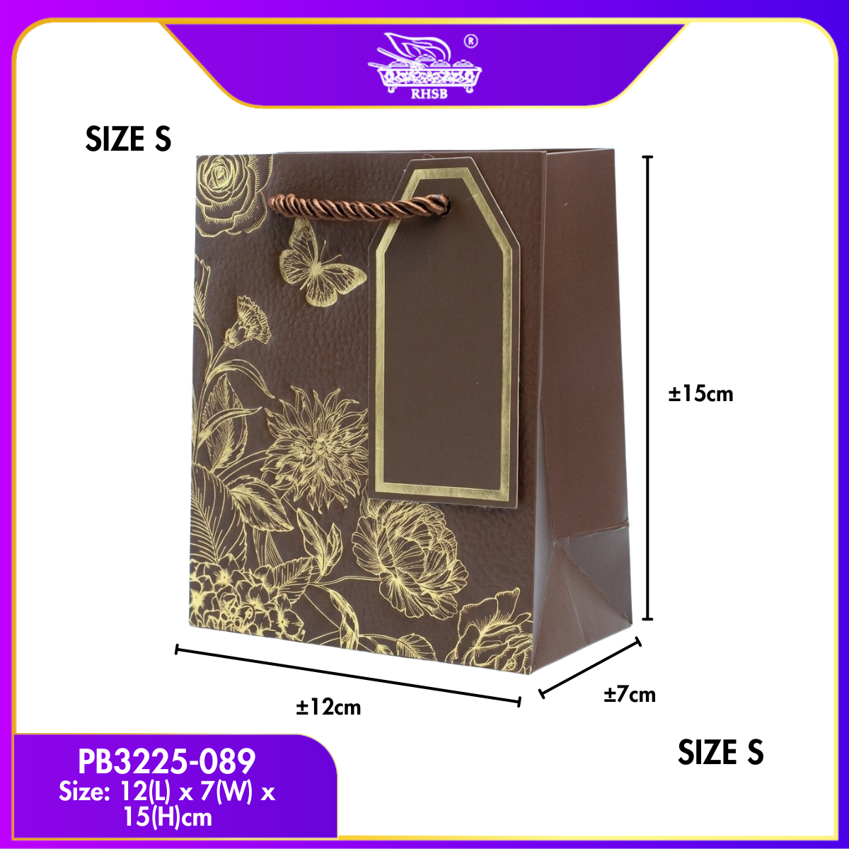 GOLD STAMP EMBOSSED PAPER BAG/MULTIFUNCTION PAPER BAG WITH HANDLE/ BEG JAMUAN/ WEDDING GOODIES BAG/ VIP GIVEAWAYS PB3225