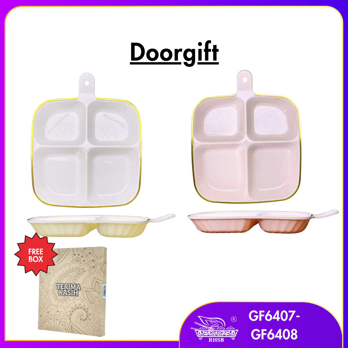 [10 SET] Doorgift Kahwin Pinggan Petak 4 Bahagian | Tray Sos Buah Kuih Snek Hidangan Tetamu GF6407-GF6408