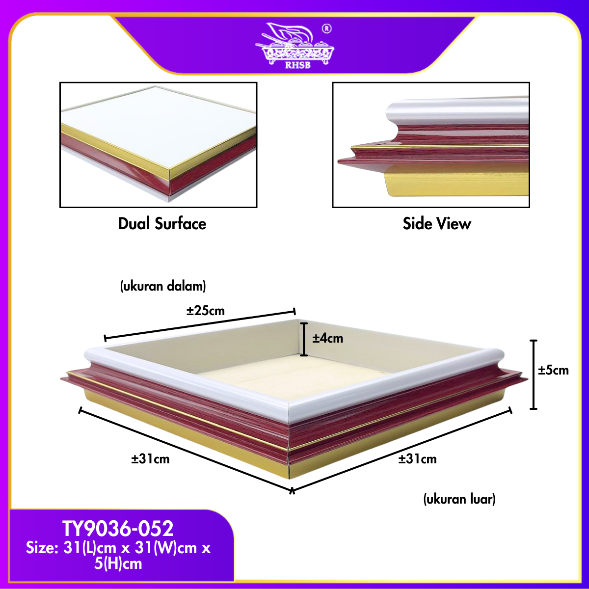 [1 PC] Dulang Hantaran Kayu Elegant Premium | Wooden Tray Gold Black White Kayu | Kahwin Nikah Tunang Murah Cantik MY