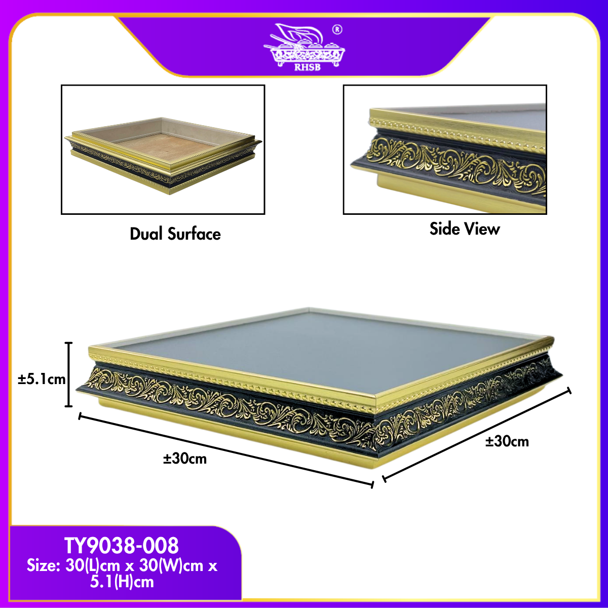 [1 PC] Dulang Hantaran Kayu Elegant Premium | Wooden Tray Gold Black White Kayu | Kahwin Nikah Tunang Murah Cantik MY