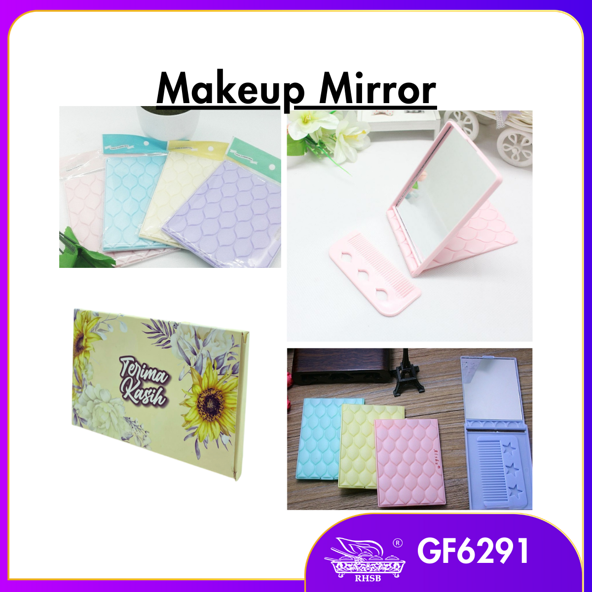 1SET DOORGIFT MAKEUP MIRROR/ SMALL POCKET MIRROR WITH COMB/ DOORGIFT CERMIN MUKA/ MINI FOLDABLE TRAVEL MIRROR/GF6291
