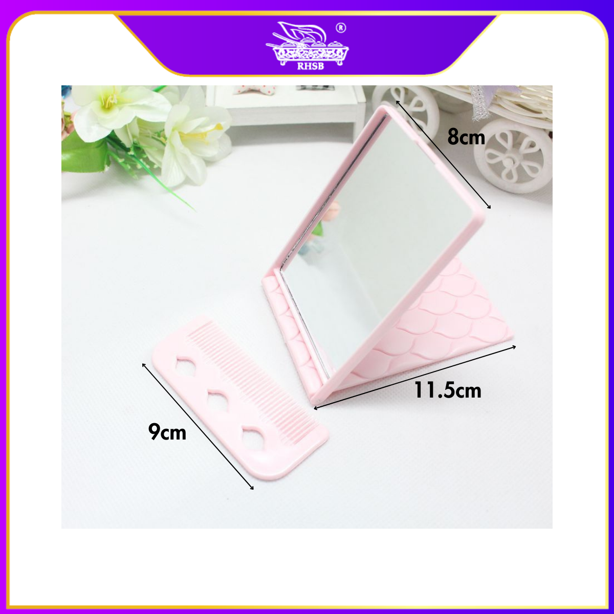 1SET DOORGIFT MAKEUP MIRROR/ SMALL POCKET MIRROR WITH COMB/ DOORGIFT CERMIN MUKA/ MINI FOLDABLE TRAVEL MIRROR/GF6291