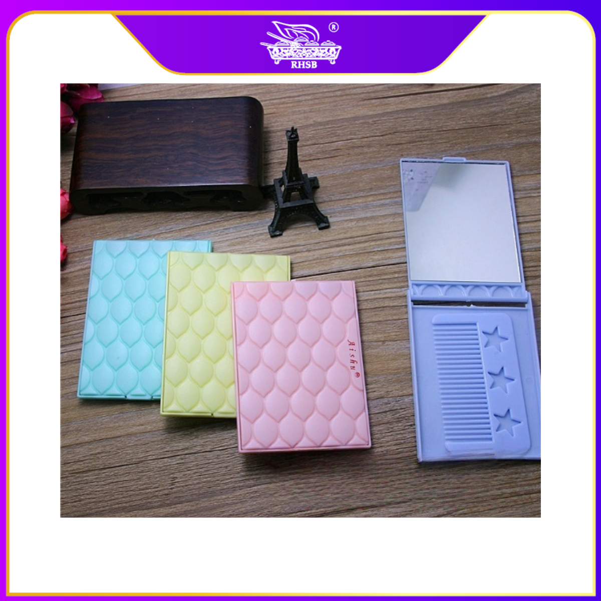 1SET DOORGIFT MAKEUP MIRROR/ SMALL POCKET MIRROR WITH COMB/ DOORGIFT CERMIN MUKA/ MINI FOLDABLE TRAVEL MIRROR/GF6291
