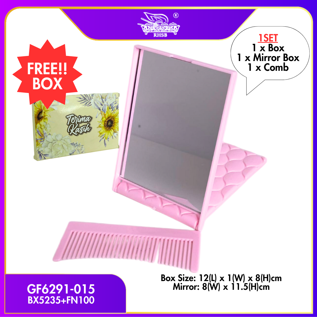 1SET DOORGIFT MAKEUP MIRROR/ SMALL POCKET MIRROR WITH COMB/ DOORGIFT CERMIN MUKA/ MINI FOLDABLE TRAVEL MIRROR/GF6291