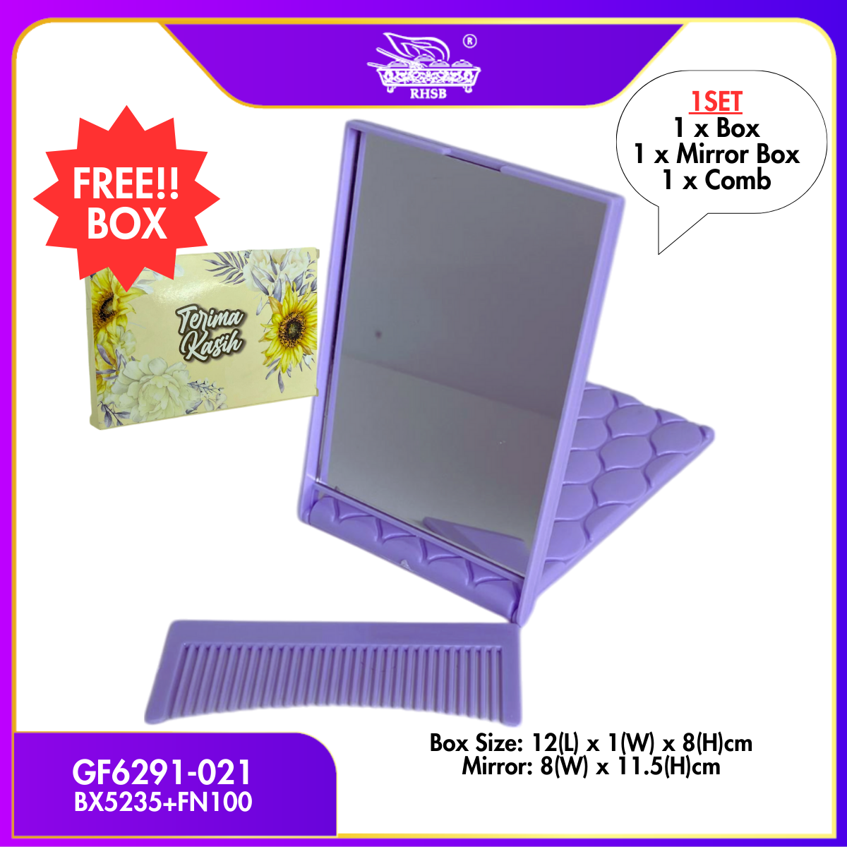 1SET DOORGIFT MAKEUP MIRROR/ SMALL POCKET MIRROR WITH COMB/ DOORGIFT CERMIN MUKA/ MINI FOLDABLE TRAVEL MIRROR/GF6291