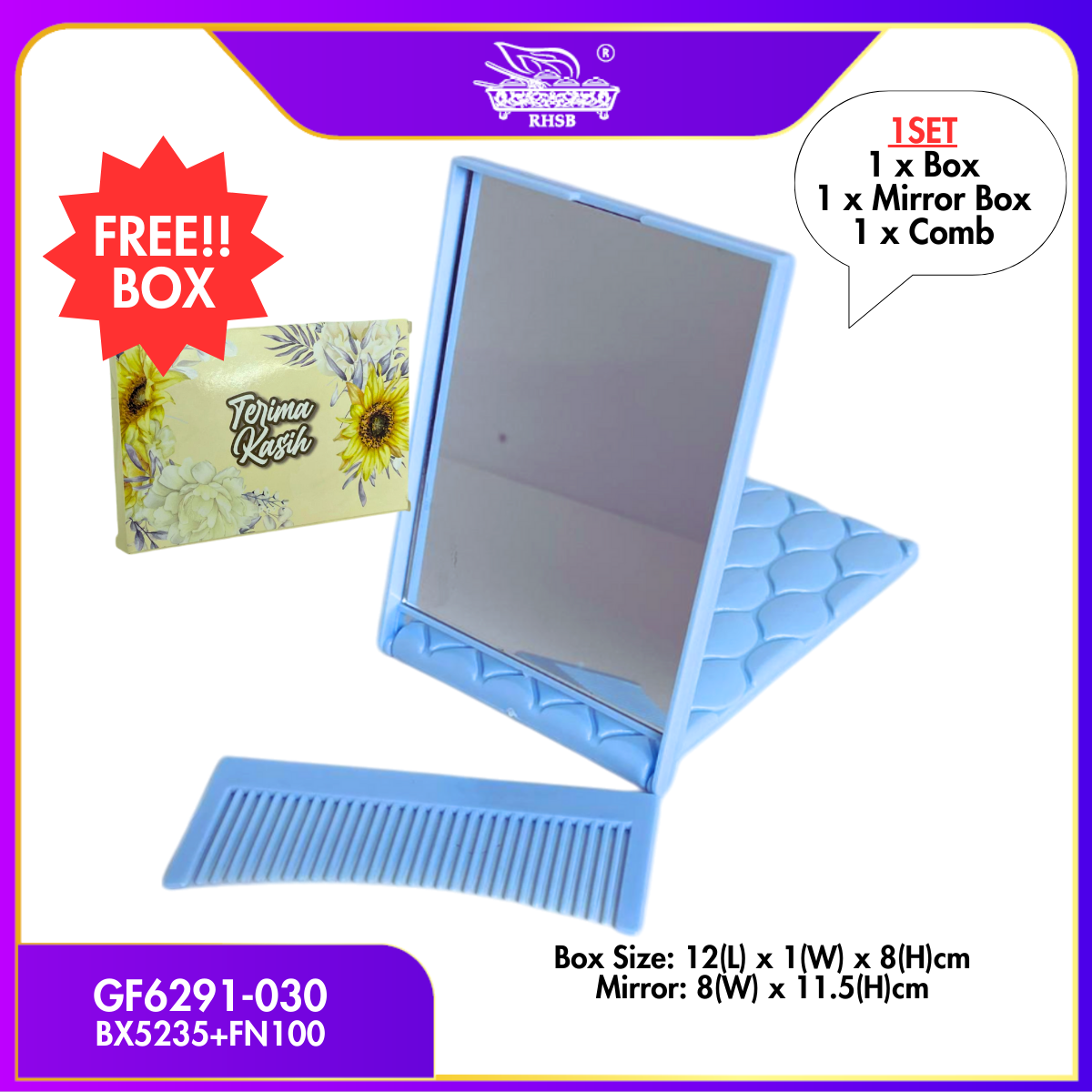 1SET DOORGIFT MAKEUP MIRROR/ SMALL POCKET MIRROR WITH COMB/ DOORGIFT CERMIN MUKA/ MINI FOLDABLE TRAVEL MIRROR/GF6291