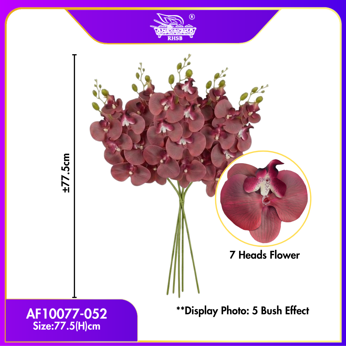 [1 PC] Artificial Orchid Latex 77cm | Bunga Orkid Latex Hiasan  AF10077