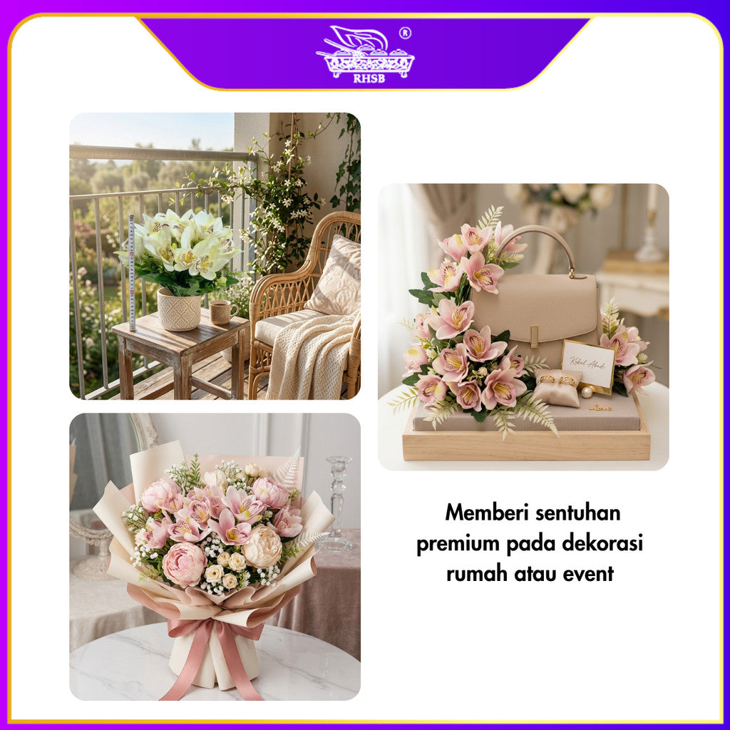 [1 PC] Bunga Orkid Artificial 5 Kepala 31CM | Silk Orchid Flower Premium | Dekorasi Rumah Pejabat Majlis Kahwin AF10019