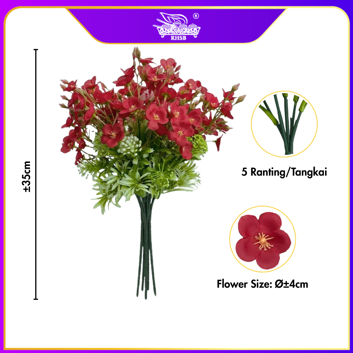 [1PC] 5 HEADS MERCURY FLOWER / ARTIFICIAL FLOWER / BUNGA HIASAN / WEDDING DECORATION / PERIWINKLE FLOWER / AF10044