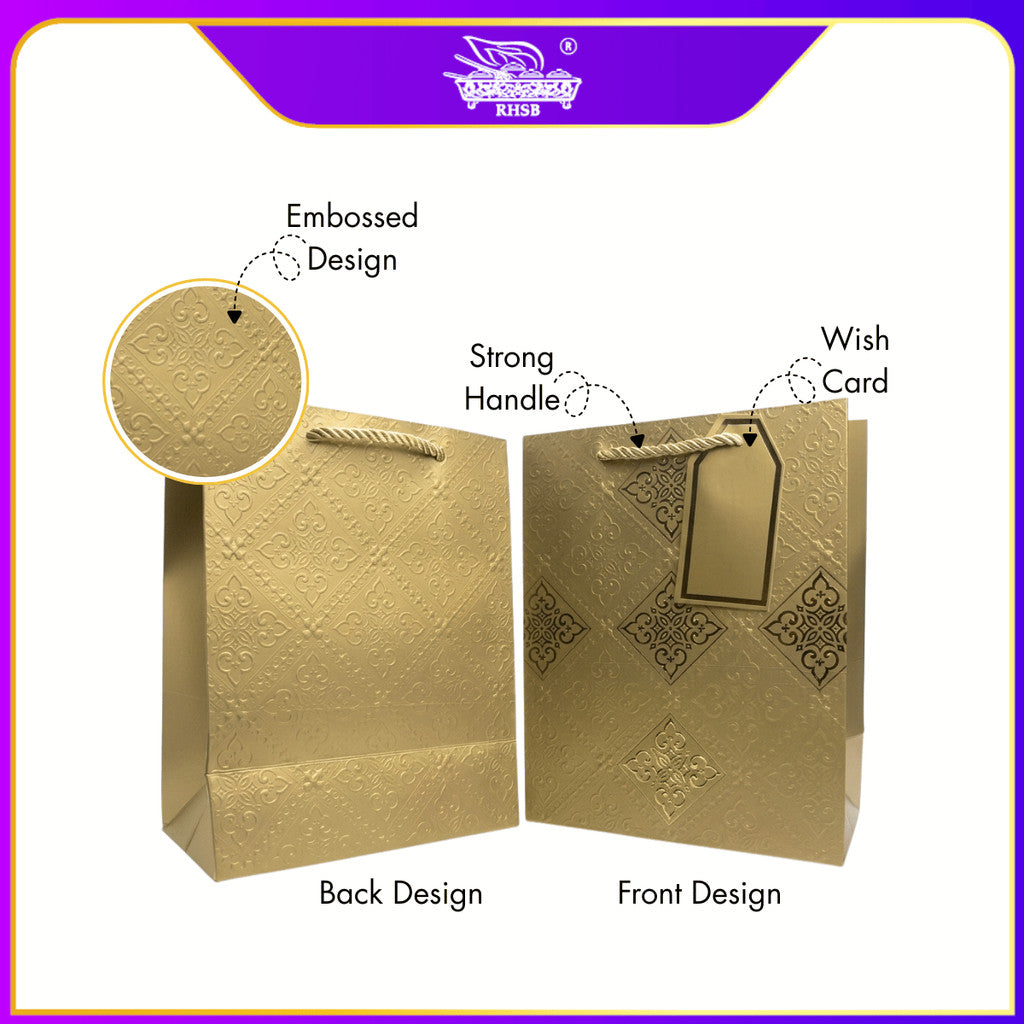 [P10P] PREMIUM  GOLD HOTSTAMPING PAPER BAG / GOODIES BAG / BEG JAMUAN / WEDDING GIFT BAG / DOORGIFT / PB3223