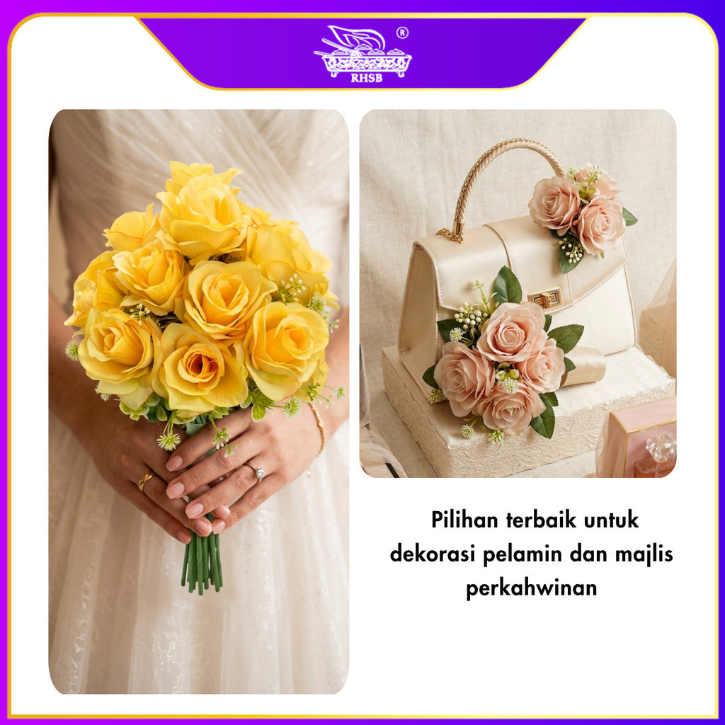 [1 PC] 37cm | Bunga Rose Tiruan 5Kuntum |Bunga Hiasan Rumah |Gubahan Hantaran |Artificial Rose Bouquet for Home & Wedding Decor AF10033