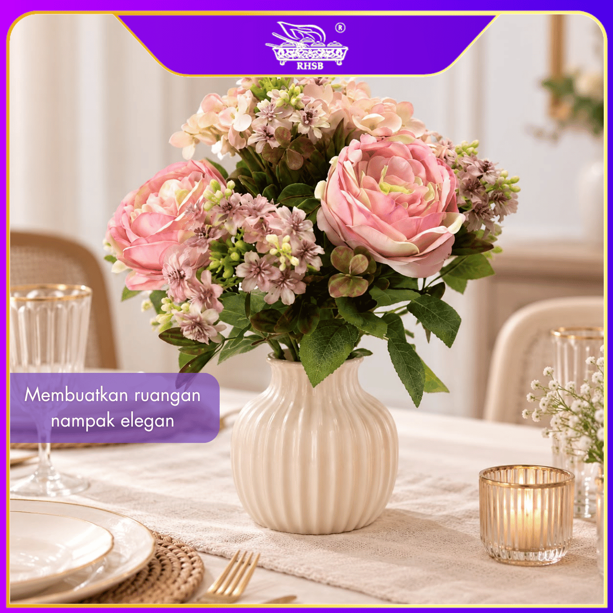 [1PC] Artificial Rose Flower 5 Heads | Bunga Ros Tiruan | Wedding Home Decor Fake Flower AF1968