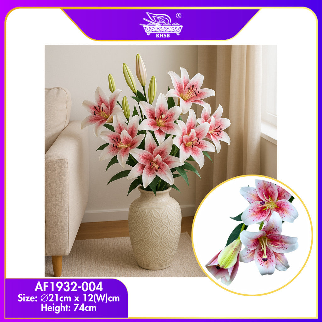 [1 PC] 74cm Artificial Lily Flower 3 Heads / Bunga Lily / Bunga Hiasan Rumah / Flower Bouquet AF1932