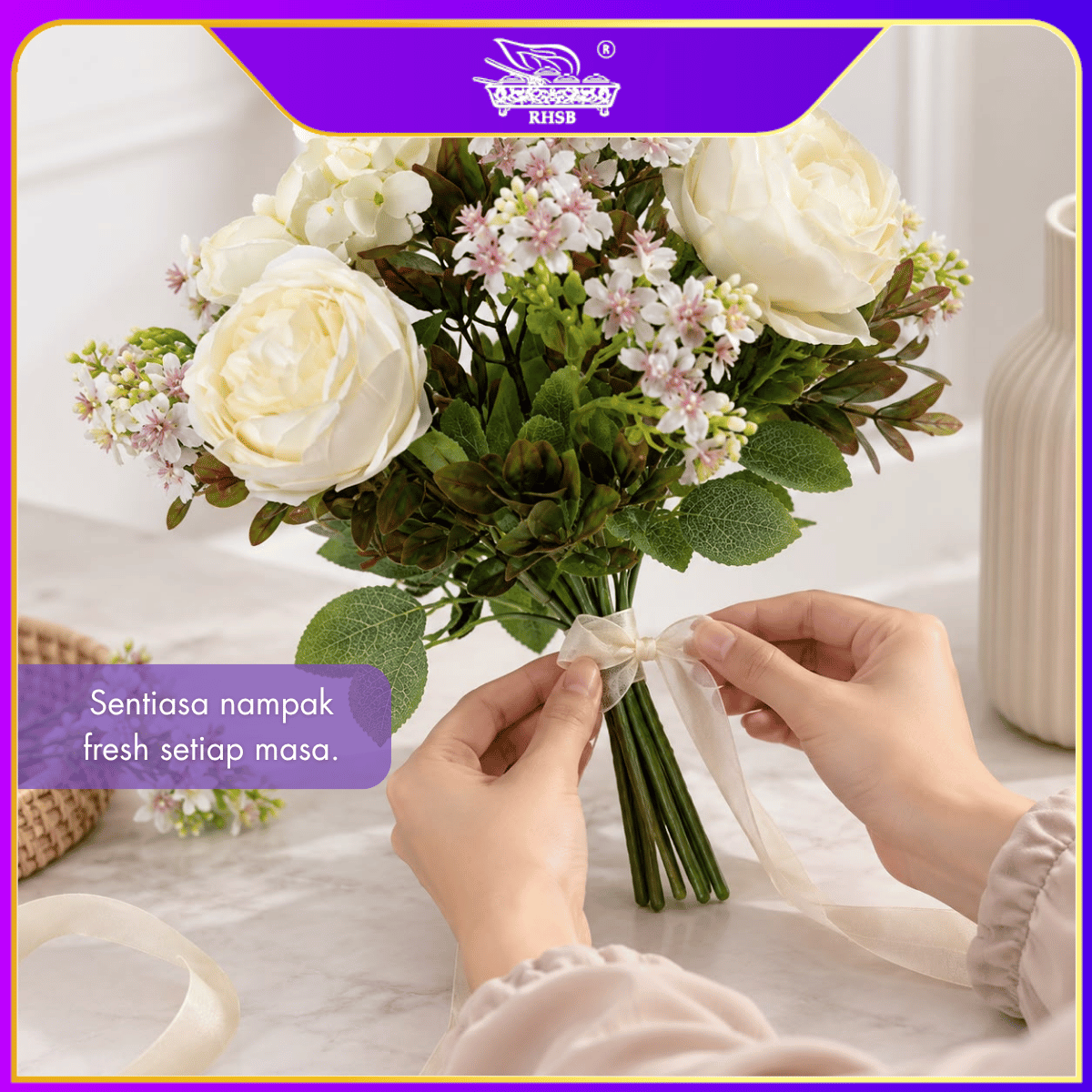 [1PC] Artificial Rose Flower 5 Heads | Bunga Ros Tiruan | Wedding Home Decor Fake Flower AF1968