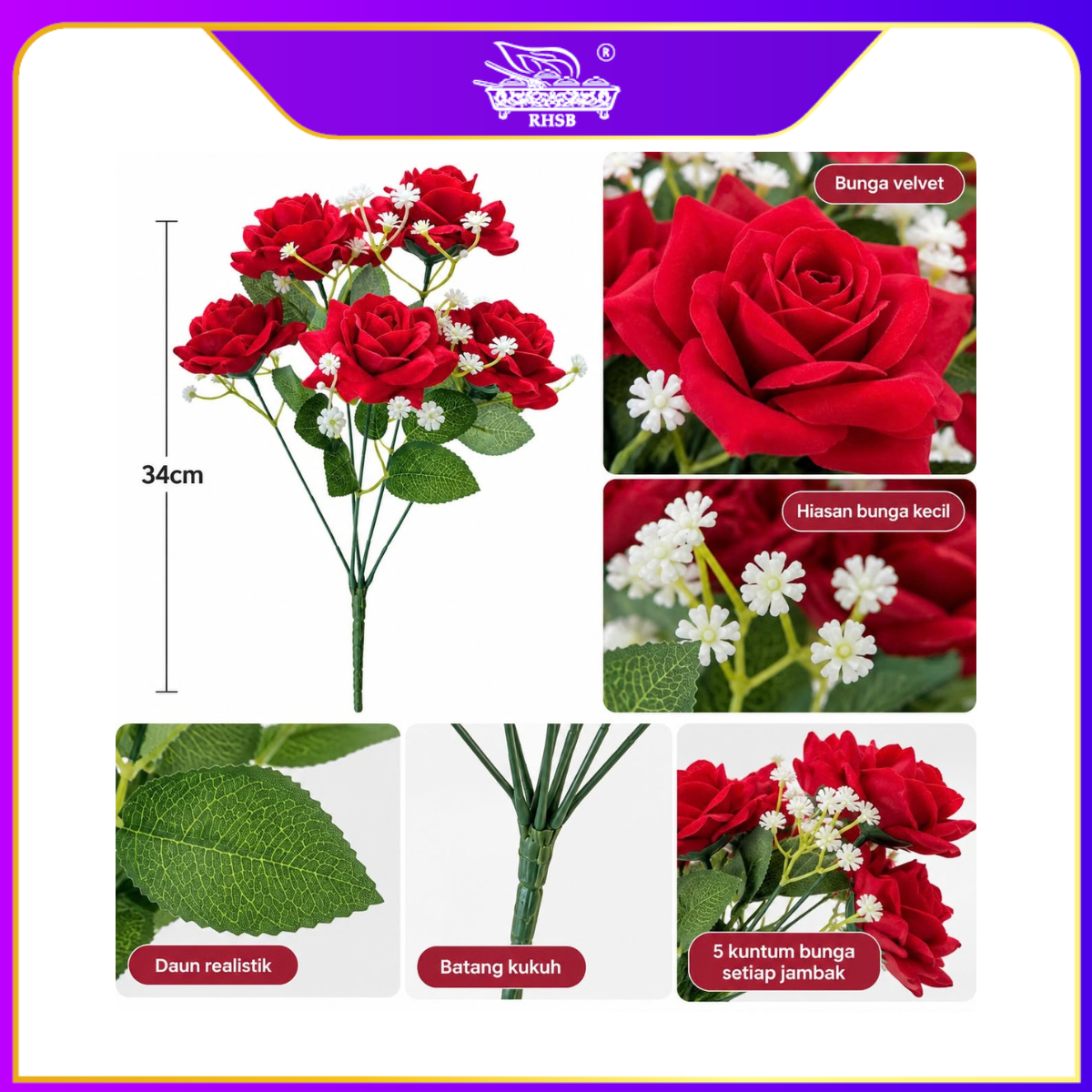 [1 PC] Diamond Rose Luxury Velvet Silk Bouquet | Elegant Wedding & Engagement | Anniversary Decor | Bunga Kahwin / Pengantin AF10038-001