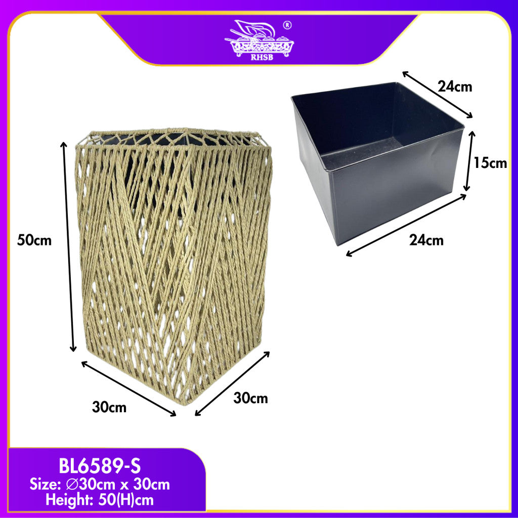[1 PC] Pasu Rotan Hiasan 50CM & 74CM / Bakul Pasu Bunga dengan Stand Kayu / Sesuai untuk Ruang Tamu & Taman BL6589