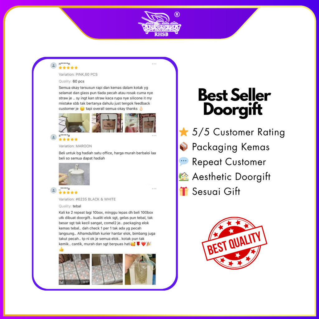[1 PC]  Doorgift Kahwin Mug Kaca Premium | Cawan Kaca Elegant Gift Tetamu Kenduri Nikah GF6395