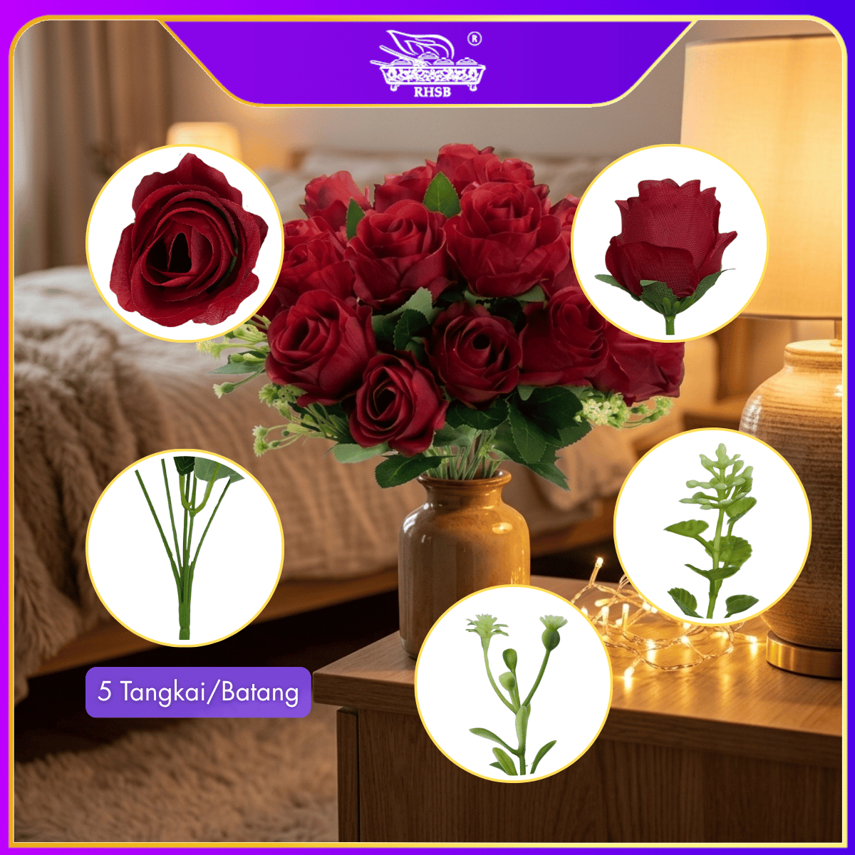 [1 PC] Artificial Bud Rose | Rose Flower | Vintage Rose | Bunga Rose | Bunga Ros Kuncup | Artificial Flower AF10025