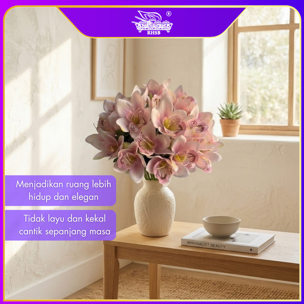 [1 PC] Bunga Orkid Artificial 5 Kepala 31CM | Silk Orchid Flower Premium | Dekorasi Rumah Pejabat Majlis Kahwin AF10019