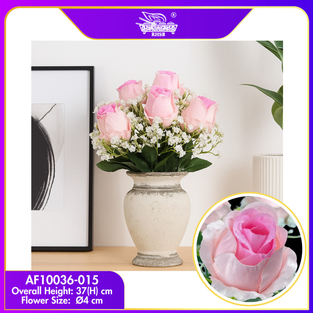 [1PC] Rosebud Artificial Flower | Bunga Ros | 5 Heads | Silk Flower Bouquet | Party | Wedding | Home Decoration AF10036